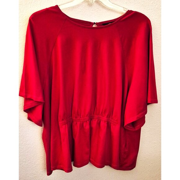 eShakti Red Cotton Blend Flutter Sleeve Peplum Hem Tunic Top Size 5X* EUC - Picture 1 of 8